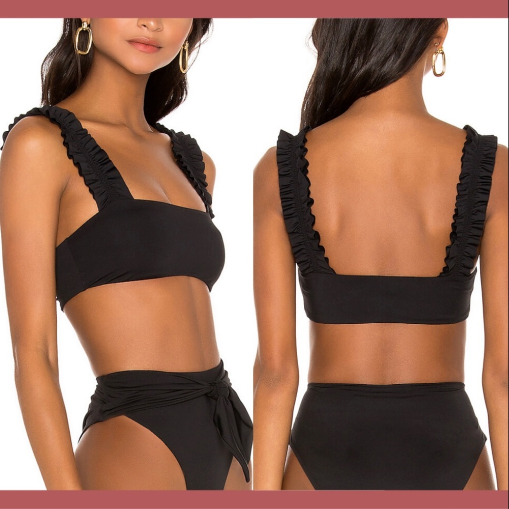NWT $95 Onia Como Ruffle Bikini Top in Black XS